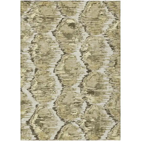 Taupe Brown And Beige Abstract Washable Indoor Outdoor Area Rug Photo 1