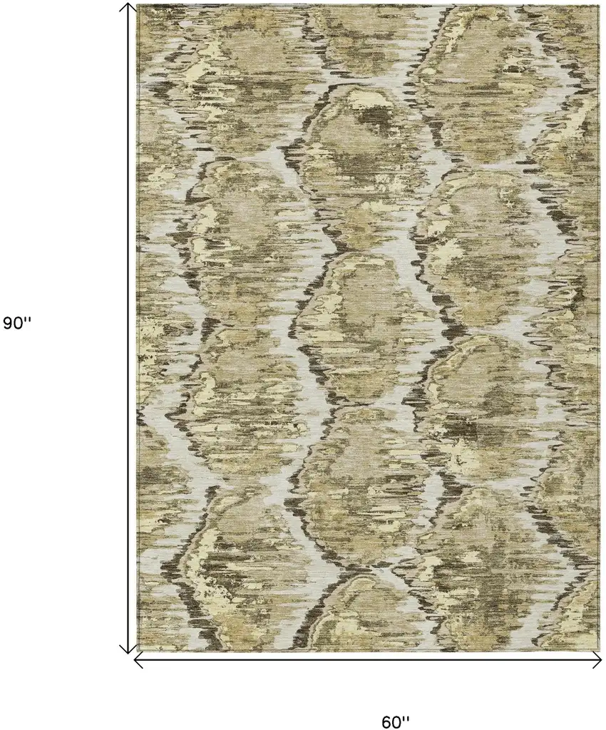 Taupe Brown And Beige Abstract Washable Indoor Outdoor Area Rug Photo 3