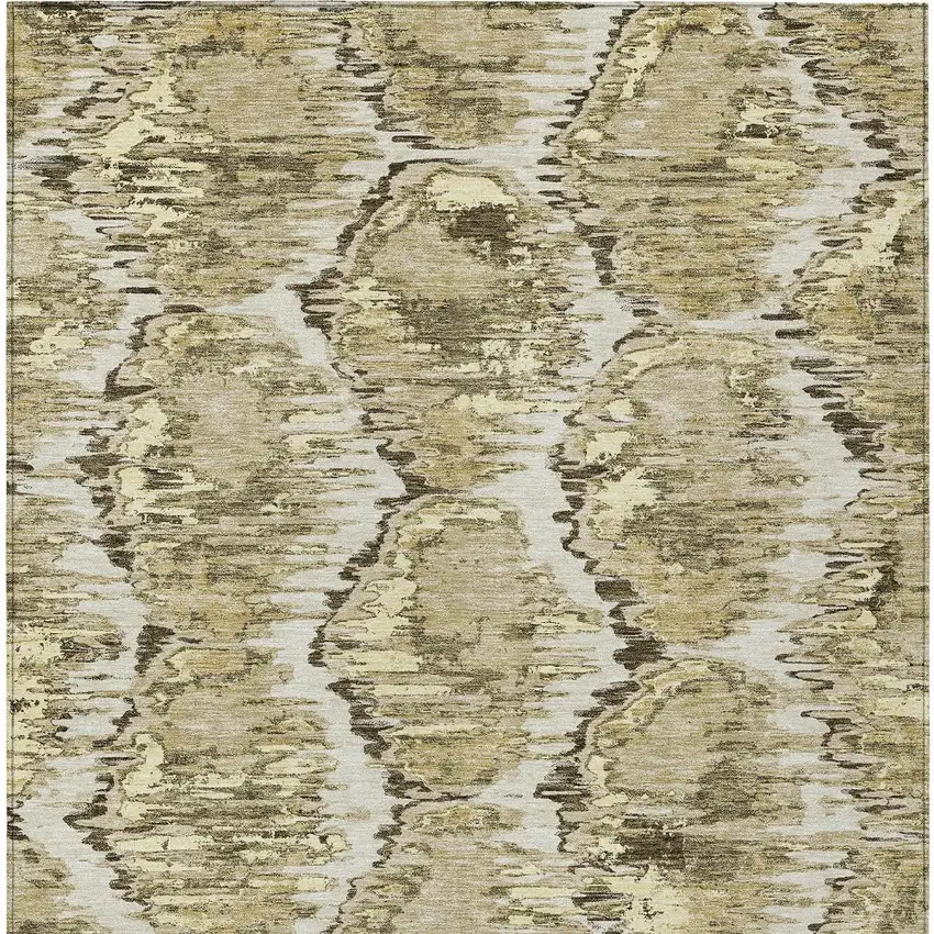 Taupe Brown And Beige Abstract Washable Indoor Outdoor Area Rug Photo 5
