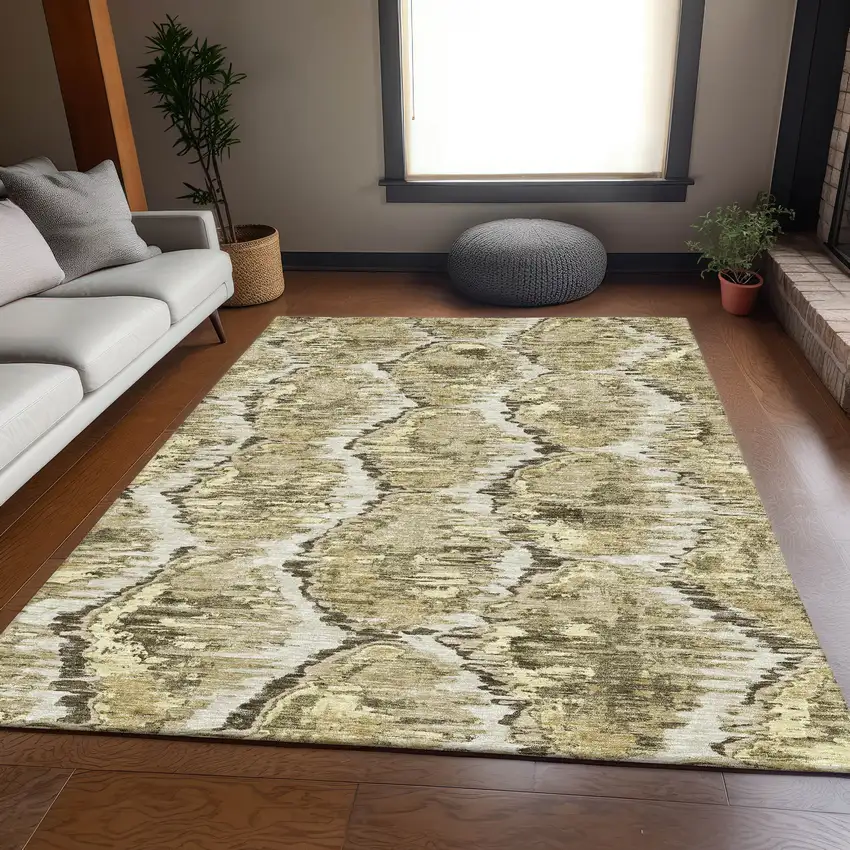 Taupe Brown And Beige Abstract Washable Indoor Outdoor Area Rug Photo 7