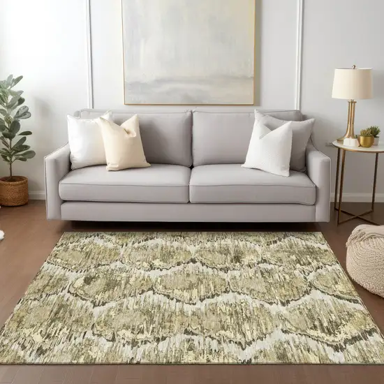 Taupe Brown And Beige Abstract Washable Indoor Outdoor Area Rug Photo 8