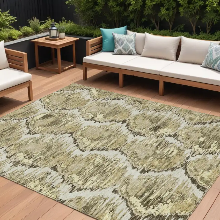 Taupe Brown And Beige Abstract Washable Indoor Outdoor Area Rug Photo 1