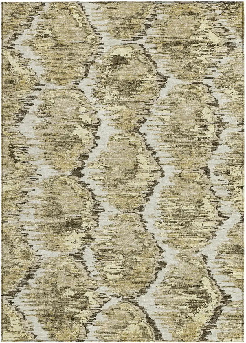 Taupe Brown And Beige Abstract Washable Indoor Outdoor Area Rug Photo 5