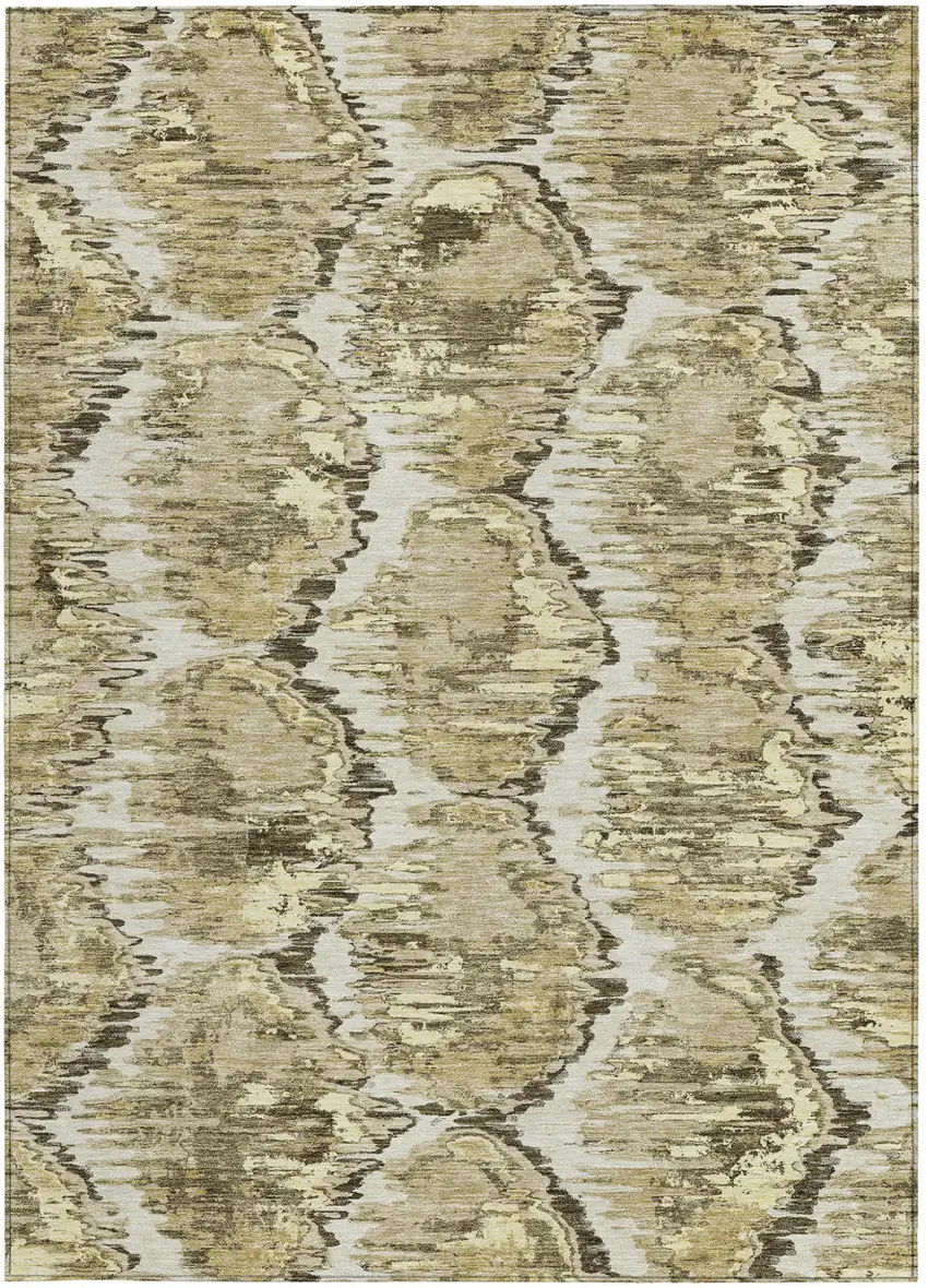 Taupe Brown And Beige Abstract Washable Indoor Outdoor Area Rug Photo 4