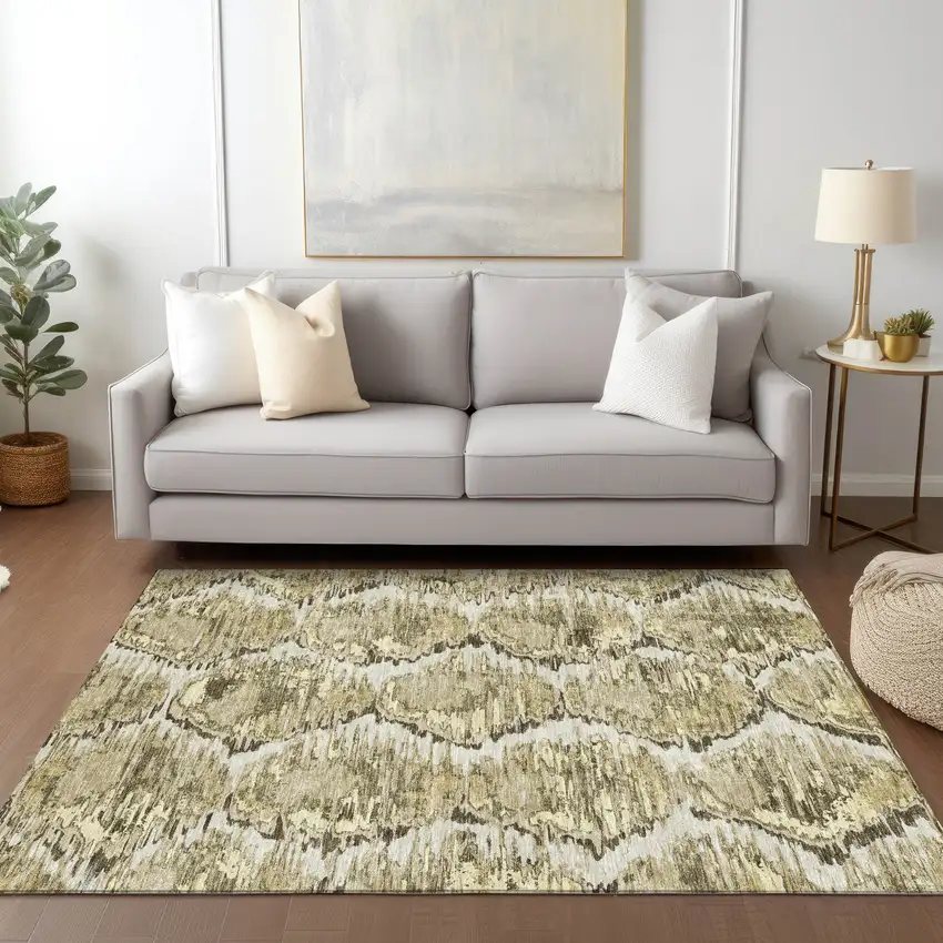 Taupe Brown And Beige Abstract Washable Indoor Outdoor Area Rug Photo 8