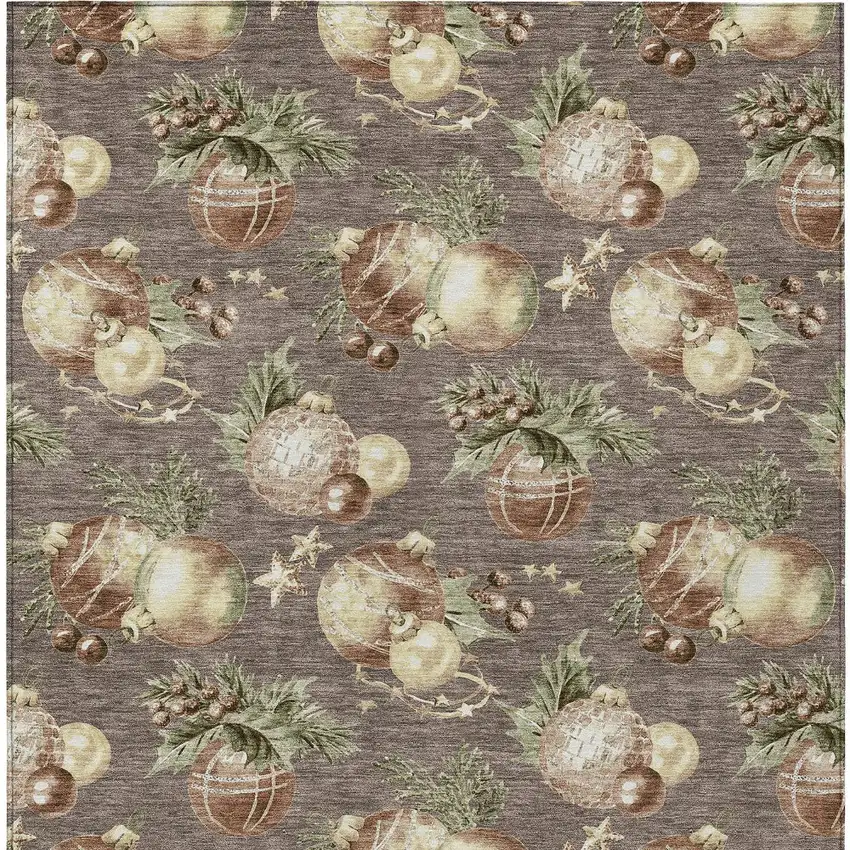 Taupe Brown And Beige Botanical Leaves Washable Indoor Outdoor Area Rug Photo 9