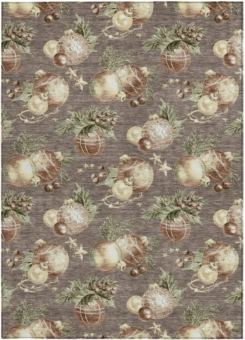 Taupe Brown And Beige Botanical Leaves Washable Indoor Outdoor Area Rug Photo 3