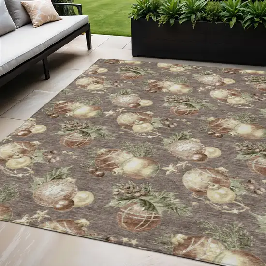 Taupe Brown And Beige Botanical Leaves Washable Indoor Outdoor Area Rug Photo 2