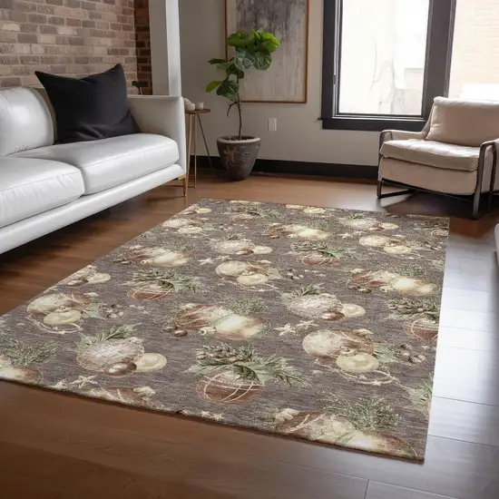 Taupe Brown And Beige Botanical Leaves Washable Indoor Outdoor Area Rug Photo 6
