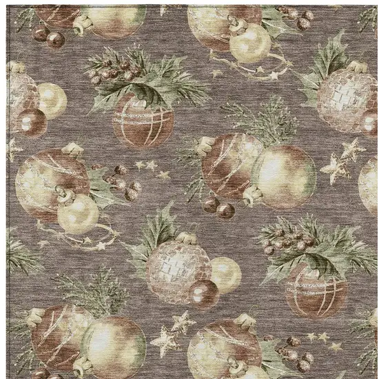 Taupe Brown And Beige Botanical Leaves Washable Indoor Outdoor Area Rug Photo 9