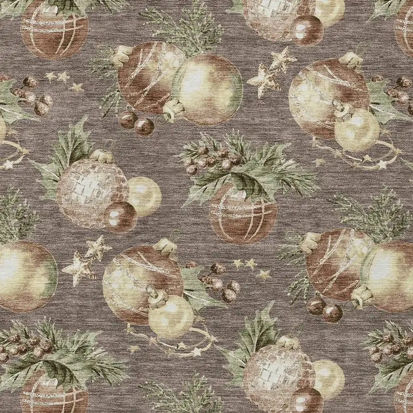 Taupe Brown And Beige Botanical Leaves Washable Indoor Outdoor Area Rug Photo 4