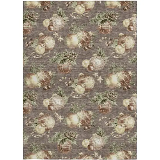 Taupe Brown And Beige Botanical Leaves Washable Indoor Outdoor Area Rug Photo 3