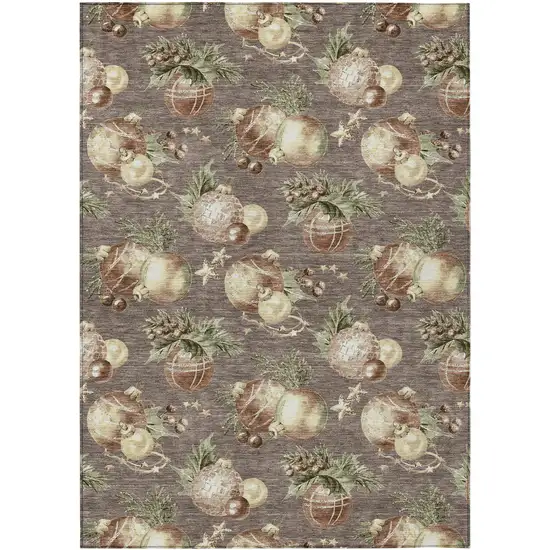 Taupe Brown And Beige Botanical Leaves Washable Indoor Outdoor Area Rug Photo 1