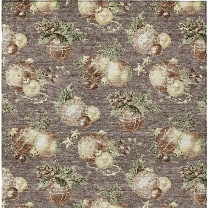 Taupe Brown And Beige Botanical Leaves Washable Indoor Outdoor Area Rug Photo 4