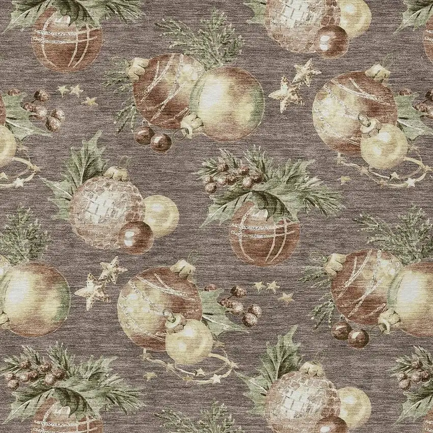 Taupe Brown And Beige Botanical Leaves Washable Indoor Outdoor Area Rug Photo 3