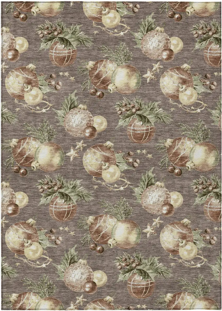 Taupe Brown And Beige Botanical Leaves Washable Indoor Outdoor Area Rug Photo 1