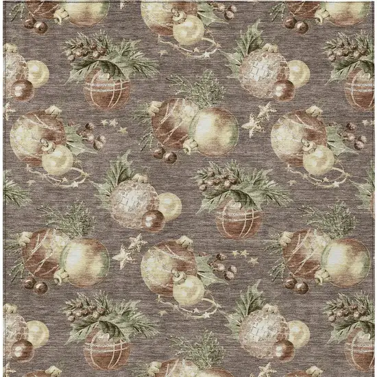 Taupe Brown And Beige Botanical Leaves Washable Indoor Outdoor Area Rug Photo 9