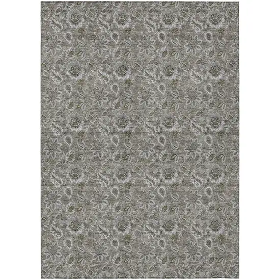 Taupe Brown And Beige Floral Washable Indoor Outdoor Area Rug Photo 2