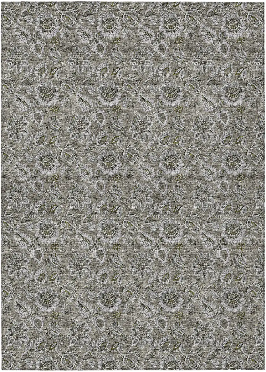 Taupe Brown And Beige Floral Washable Indoor Outdoor Area Rug Photo 2
