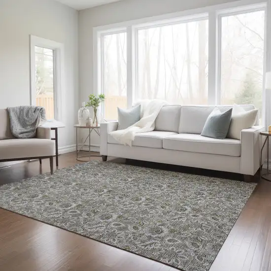 Taupe Brown And Beige Floral Washable Indoor Outdoor Area Rug Photo 8