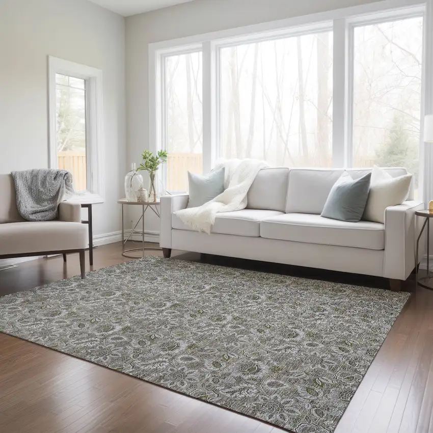Taupe Brown And Beige Floral Washable Indoor Outdoor Area Rug Photo 8