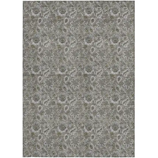 Taupe Brown And Beige Floral Washable Indoor Outdoor Area Rug Photo 5
