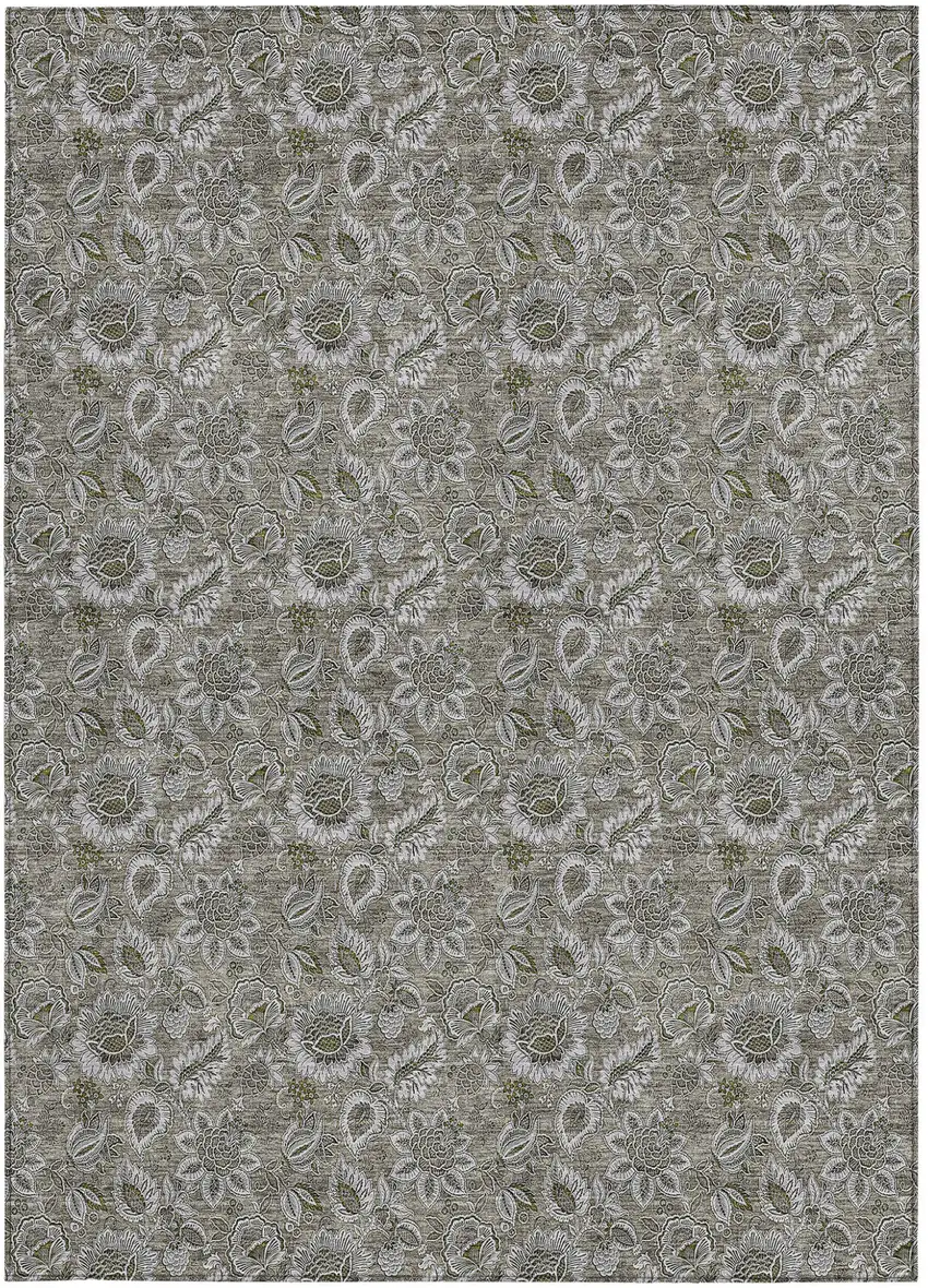 Taupe Brown And Beige Floral Washable Indoor Outdoor Area Rug Photo 5