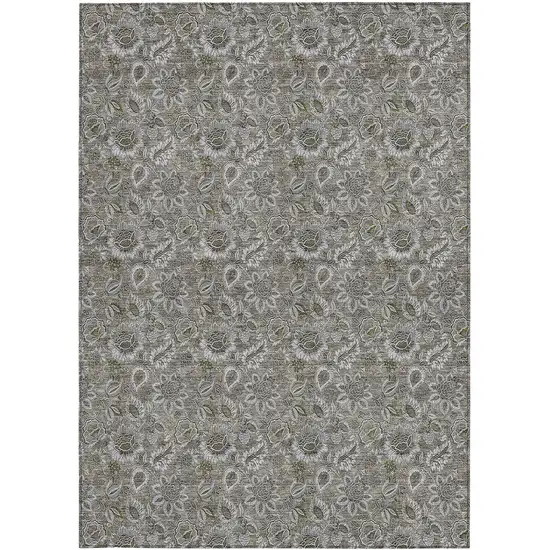 Taupe Brown And Beige Floral Washable Indoor Outdoor Area Rug Photo 5