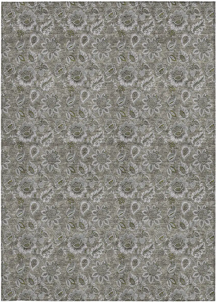 Taupe Brown And Beige Floral Washable Indoor Outdoor Area Rug Photo 5