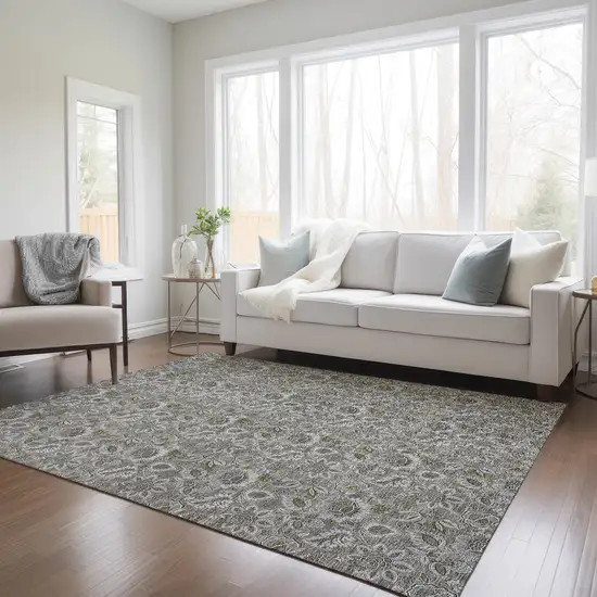 Taupe Brown And Beige Floral Washable Indoor Outdoor Area Rug Photo 8