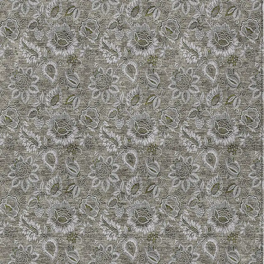 Taupe Brown And Beige Floral Washable Indoor Outdoor Area Rug Photo 5