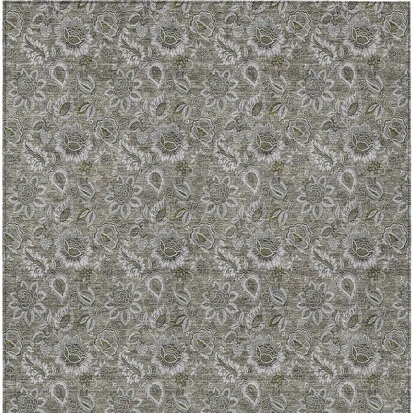 Taupe Brown And Beige Floral Washable Indoor Outdoor Area Rug Photo 6