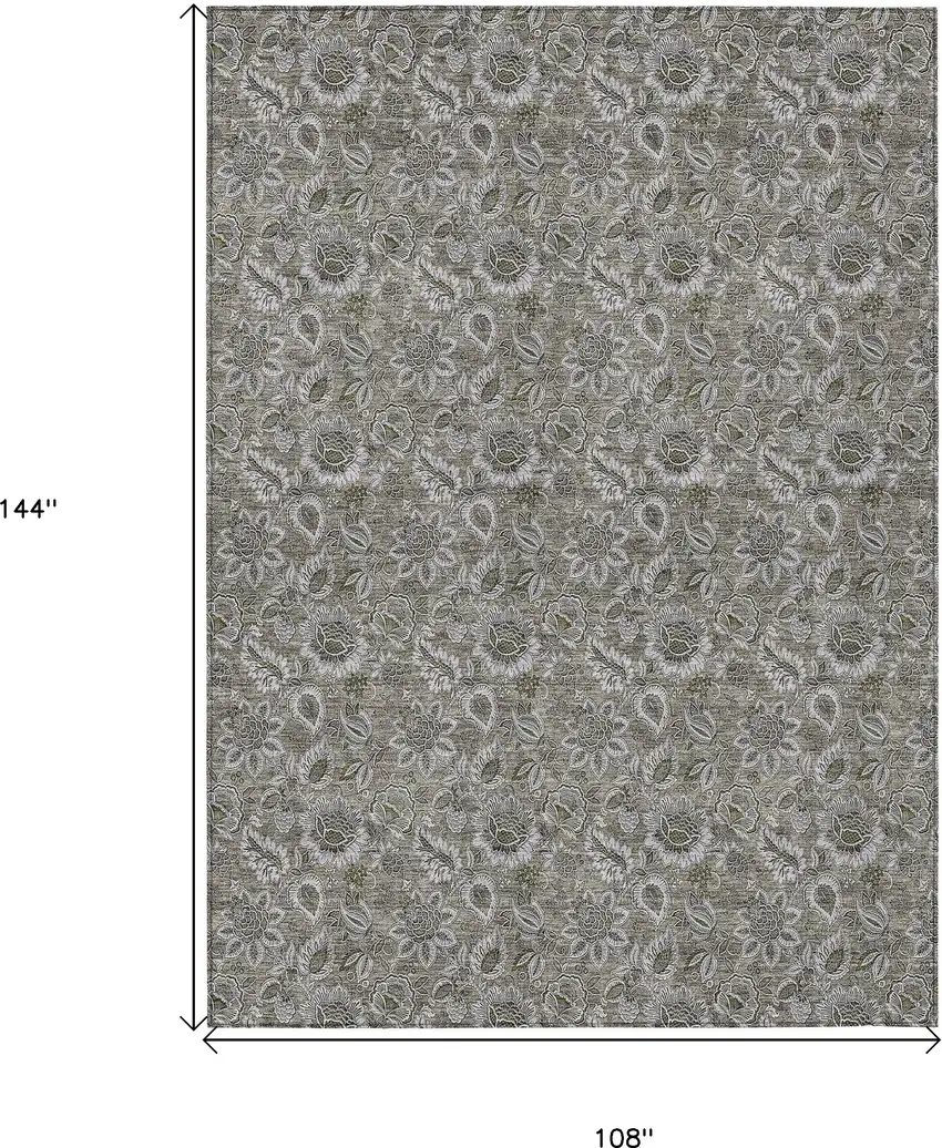 Taupe Brown And Beige Floral Washable Indoor Outdoor Area Rug Photo 3