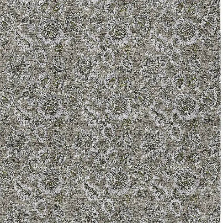 Taupe Brown And Beige Floral Washable Indoor Outdoor Area Rug Photo 5