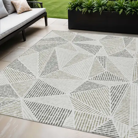 Taupe Brown And Beige Geometric Washable Indoor Outdoor Area Rug Photo 1