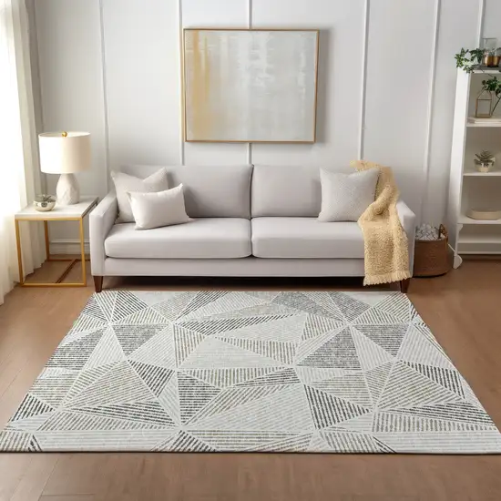 Taupe Brown And Beige Geometric Washable Indoor Outdoor Area Rug Photo 8
