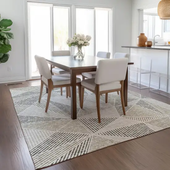 Taupe Brown And Beige Geometric Washable Indoor Outdoor Area Rug Photo 9
