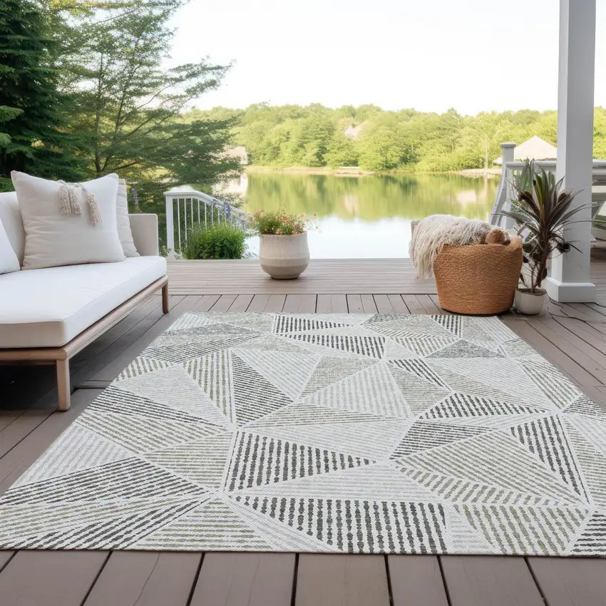 Taupe Brown And Beige Geometric Washable Indoor Outdoor Area Rug Photo 9