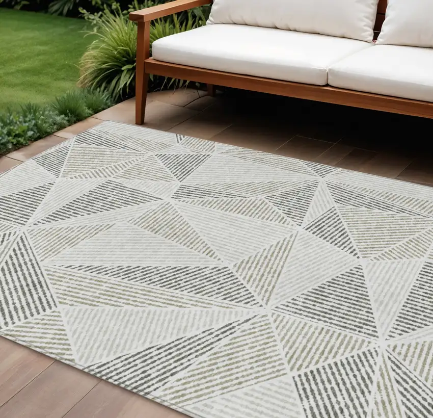 Taupe Brown And Beige Geometric Washable Indoor Outdoor Area Rug Photo 1