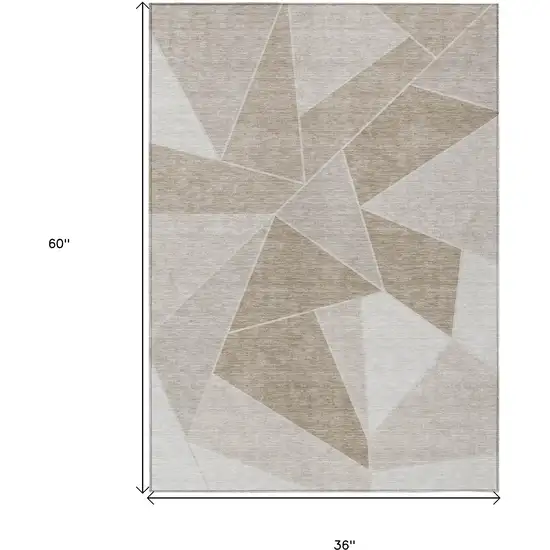 Taupe Brown And Beige Geometric Washable Indoor Outdoor Area Rug Photo 3
