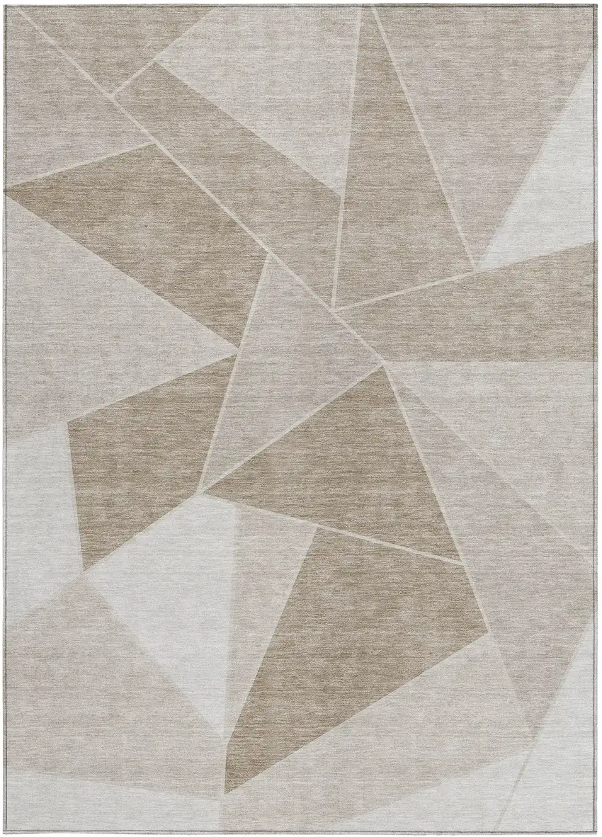 Taupe Brown And Beige Geometric Washable Indoor Outdoor Area Rug Photo 5