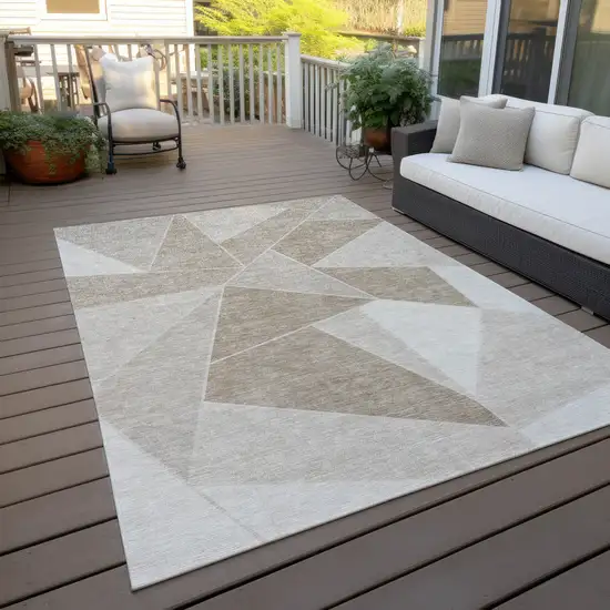 Taupe Brown And Beige Geometric Washable Indoor Outdoor Area Rug Photo 7
