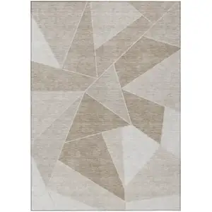 Photo of Taupe Brown And Beige Geometric Washable Indoor Outdoor Area Rug