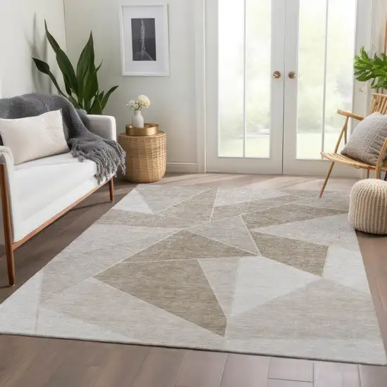 Taupe Brown And Beige Geometric Washable Indoor Outdoor Area Rug Photo 8