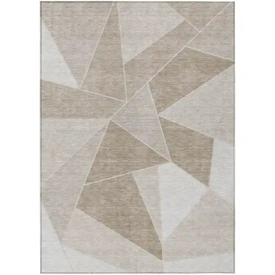 Taupe Brown And Beige Geometric Washable Indoor Outdoor Area Rug Photo 1