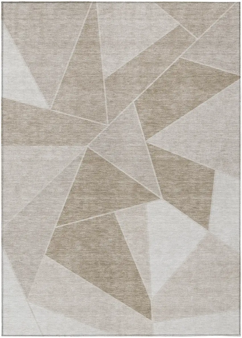 Taupe Brown And Beige Geometric Washable Indoor Outdoor Area Rug Photo 1