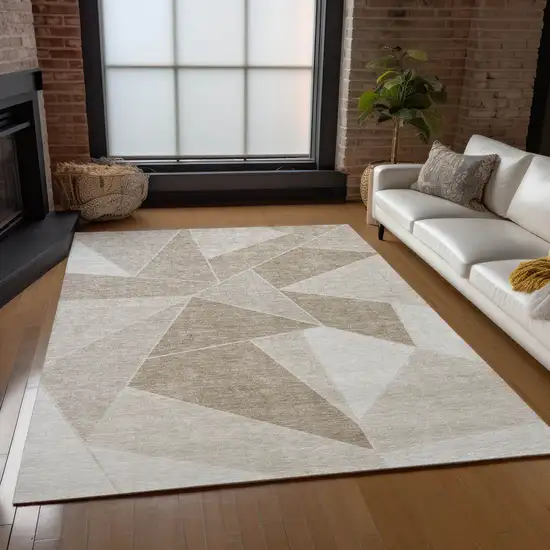 Taupe Brown And Beige Geometric Washable Indoor Outdoor Area Rug Photo 9