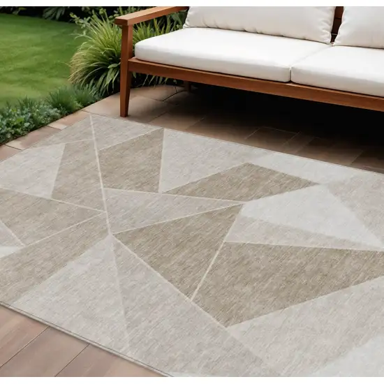 Taupe Brown And Beige Geometric Washable Indoor Outdoor Area Rug Photo 1