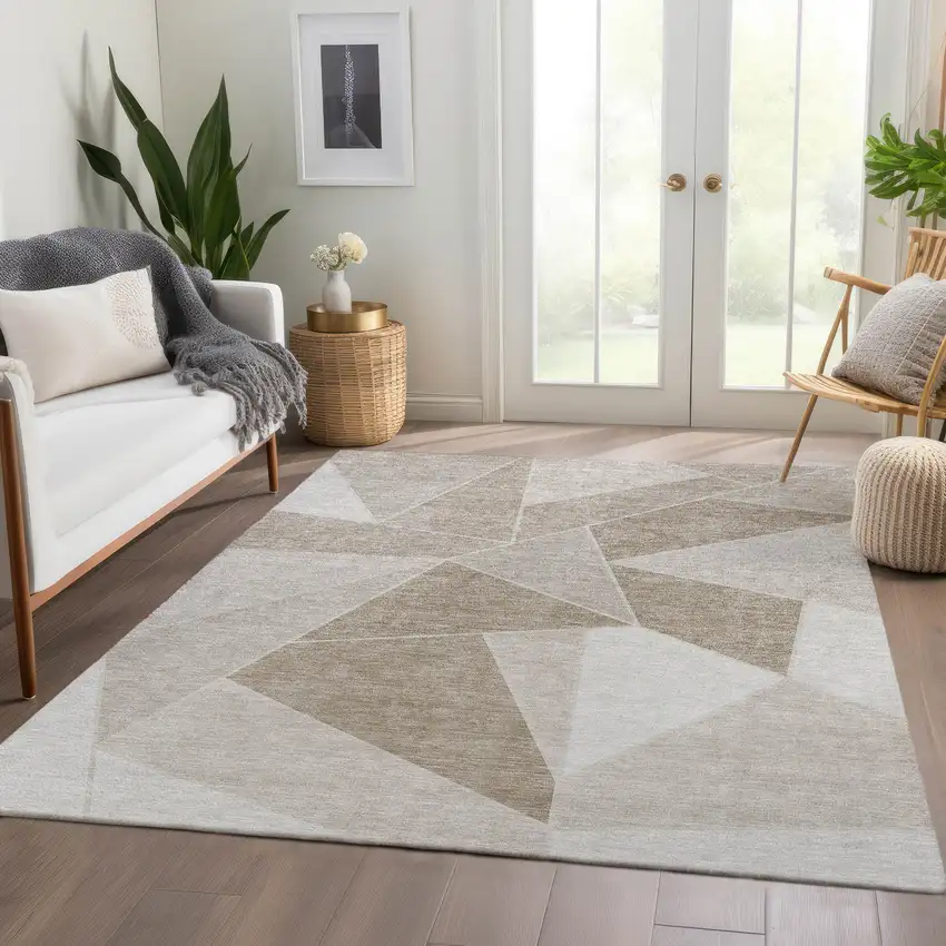 Taupe Brown And Beige Geometric Washable Indoor Outdoor Area Rug Photo 8