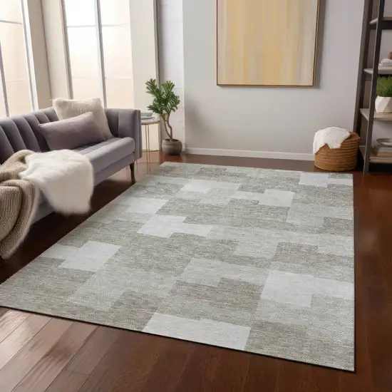 Taupe Brown And Beige Geometric Washable Indoor Outdoor Area Rug Photo 8